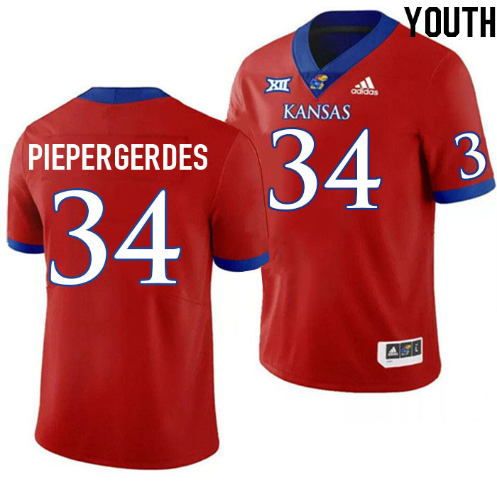 Youth #34 Owen Piepergerdes Kansas Jayhawks College Football Jerseys Stitched Sale-Red
